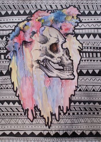 First31821 Last31821-Hippie Watercolor Skull -Technika mieszana