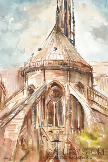 First32193 Last32193-Katedra Notre Dame w Paryżu - widok od strony Sekwany-Akwarela