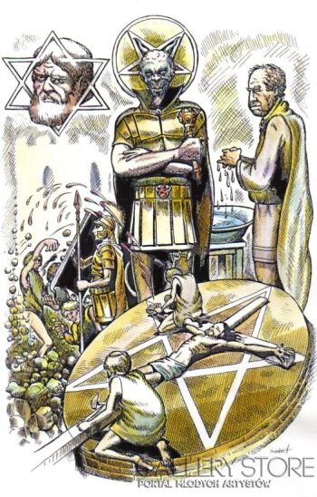 First25856 Last25856-Tarot Apokalipsy - Walet denarów - Ukrzyżowanie-Rysunek