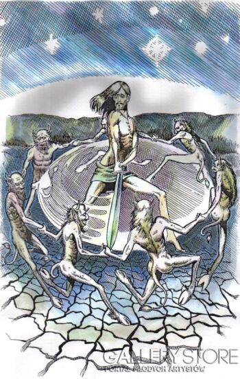 First25856 Last25856-Tarot Apokalipsy - Walet mieczy - Kuszenie Chrystusa-Rysunek