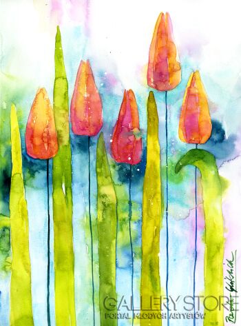 First182 Last182-Colorful tulip -Akwarela