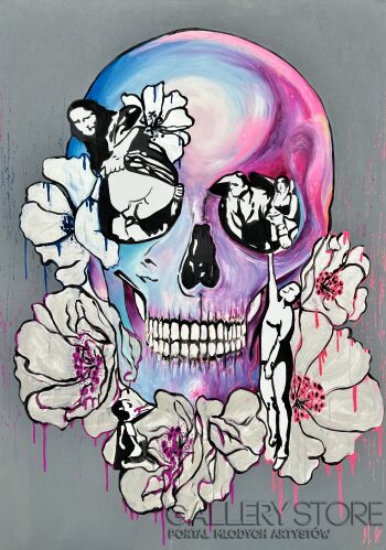 First37628 Last37628-Dripping Banksy Skull -Olej