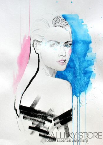 First3201 Last3201-Blue-pink Girl-Technika mieszana