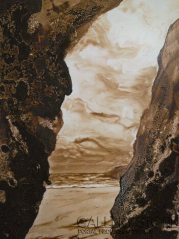 First1638 Last1638-Coffee painting: Goat Island-Technika mieszana