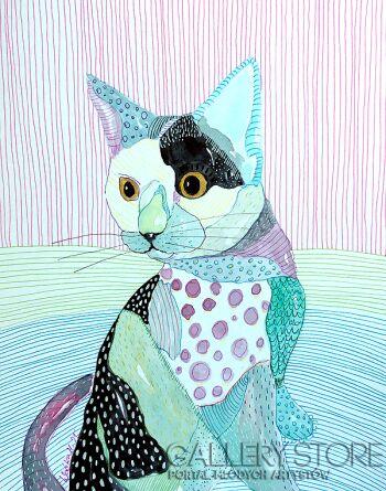 First34203 Last34203-Patchwork Cat-Technika mieszana