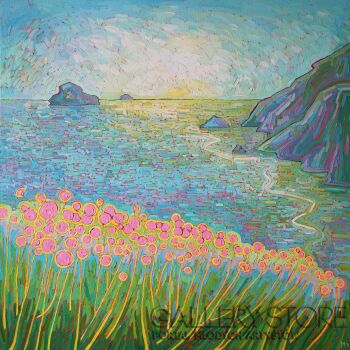 First31889 Last31889-Pink flowers by the sea -Olej