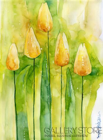 First182 Last182-Green tulips  -Akwarela