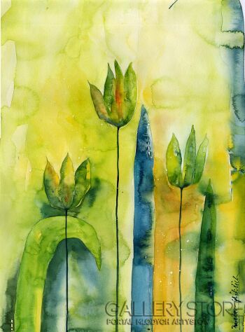 First182 Last182-Green tulips II -Akwarela
