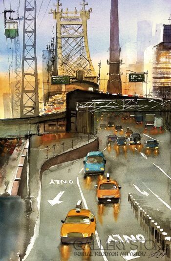 First29283 Last29283-Nowy York Queensboro Bridge-Akwarela