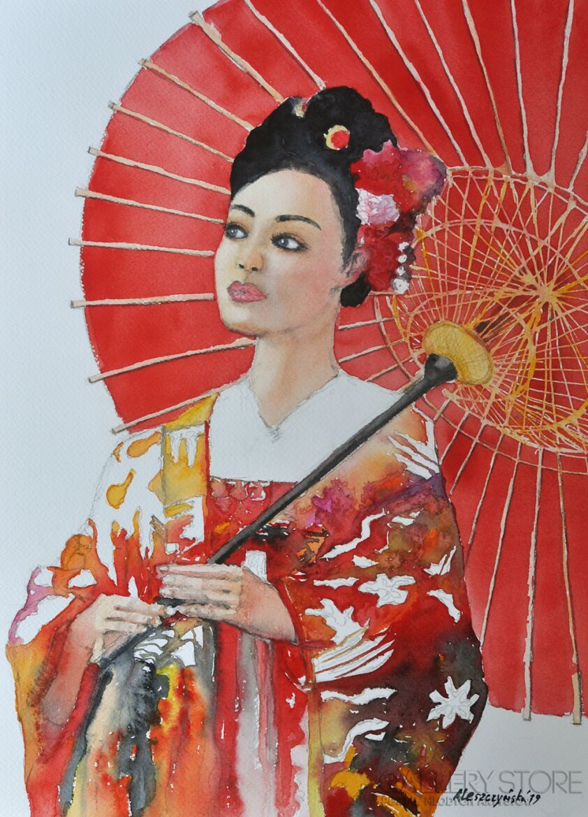 First31885 Last31885-Portret Japonki-Akwarela