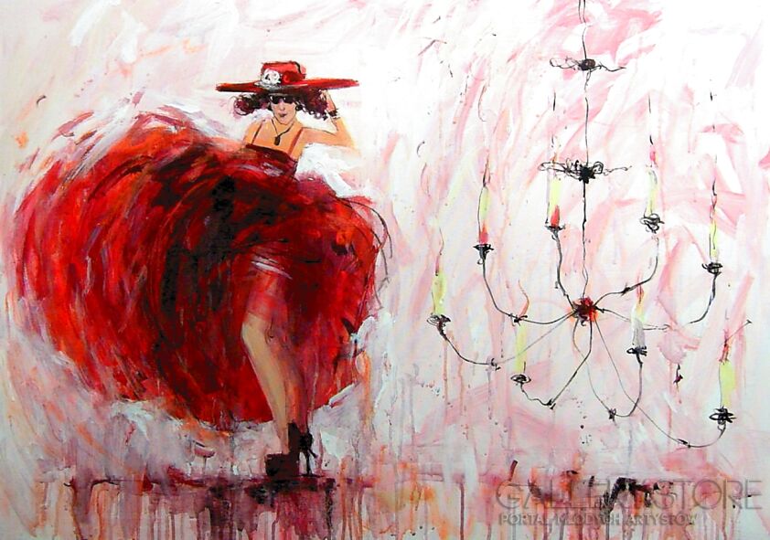 First27147 Last27147-Czerwona sukienka w tańcu....-Akryl