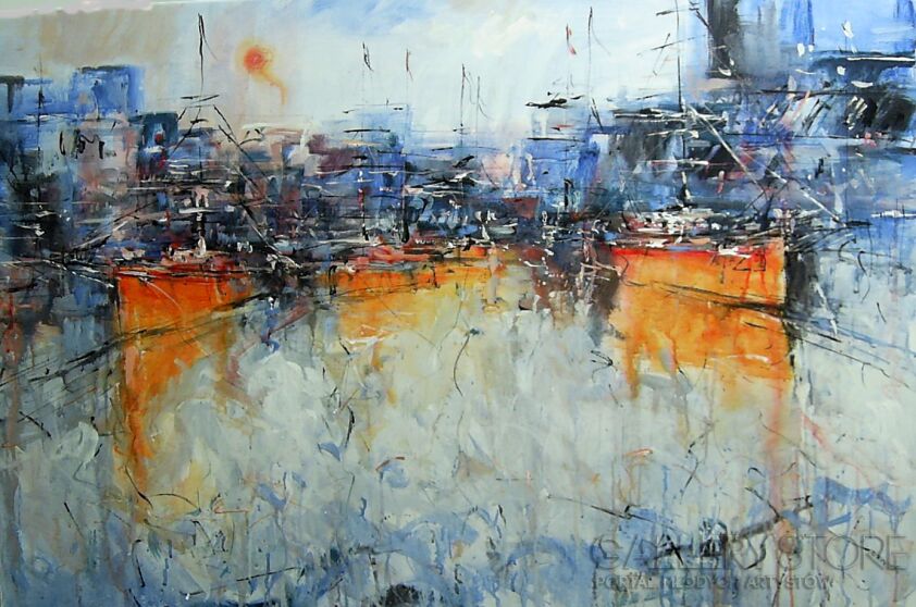 First27147 Last27147-Pomarańczowe łodzie w porcie...-Akryl