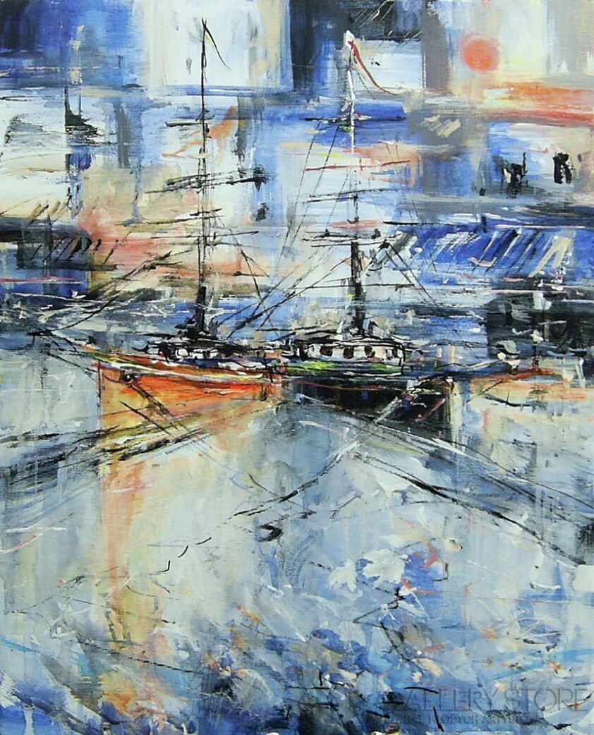 First27147 Last27147-Port z łodziami w słońcu....-Akryl