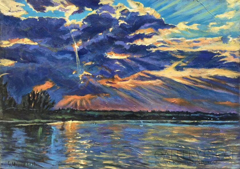 First35161 Last35161-WIECZORNĄ PORĄ NAD JEZIOREM, olej na płótnie 50 x 70 cm, 2019 r-Olej