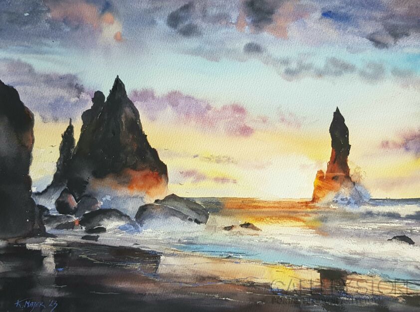 First29476 Last29476-Islandia - słoneczna Reynisfjara-Akwarela