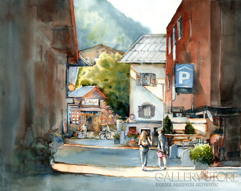 First32646 Last32646-Uliczka w Zell am See-Akwarela