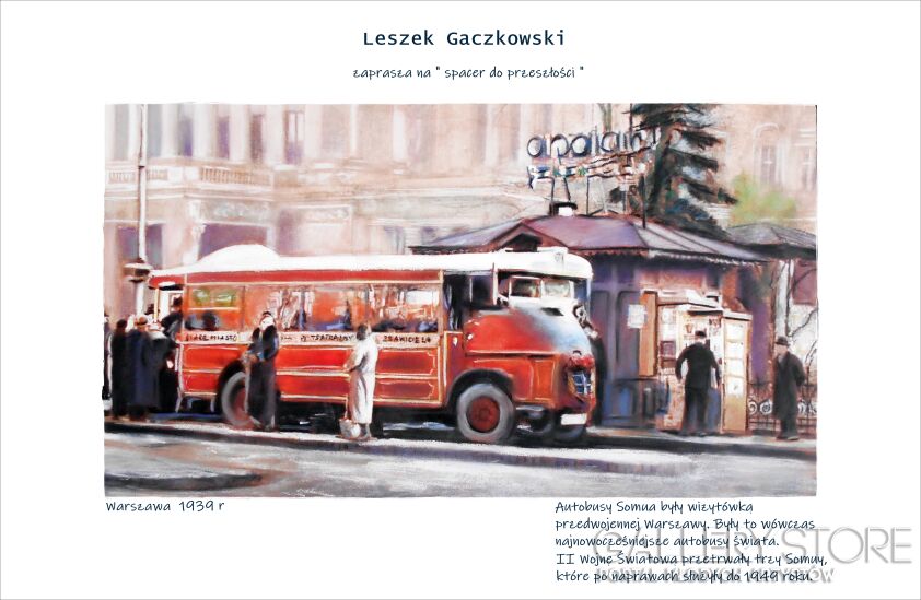 First36611 Last36611-Warszawa 1939 - Autobus Somua na placu teatralnym-Serigrafia