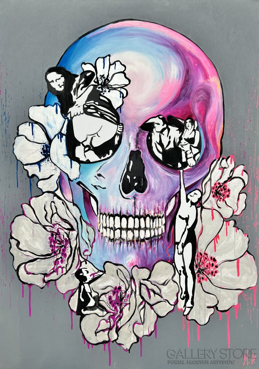 First37628 Last37628-Dripping Banksy Skull -Olej