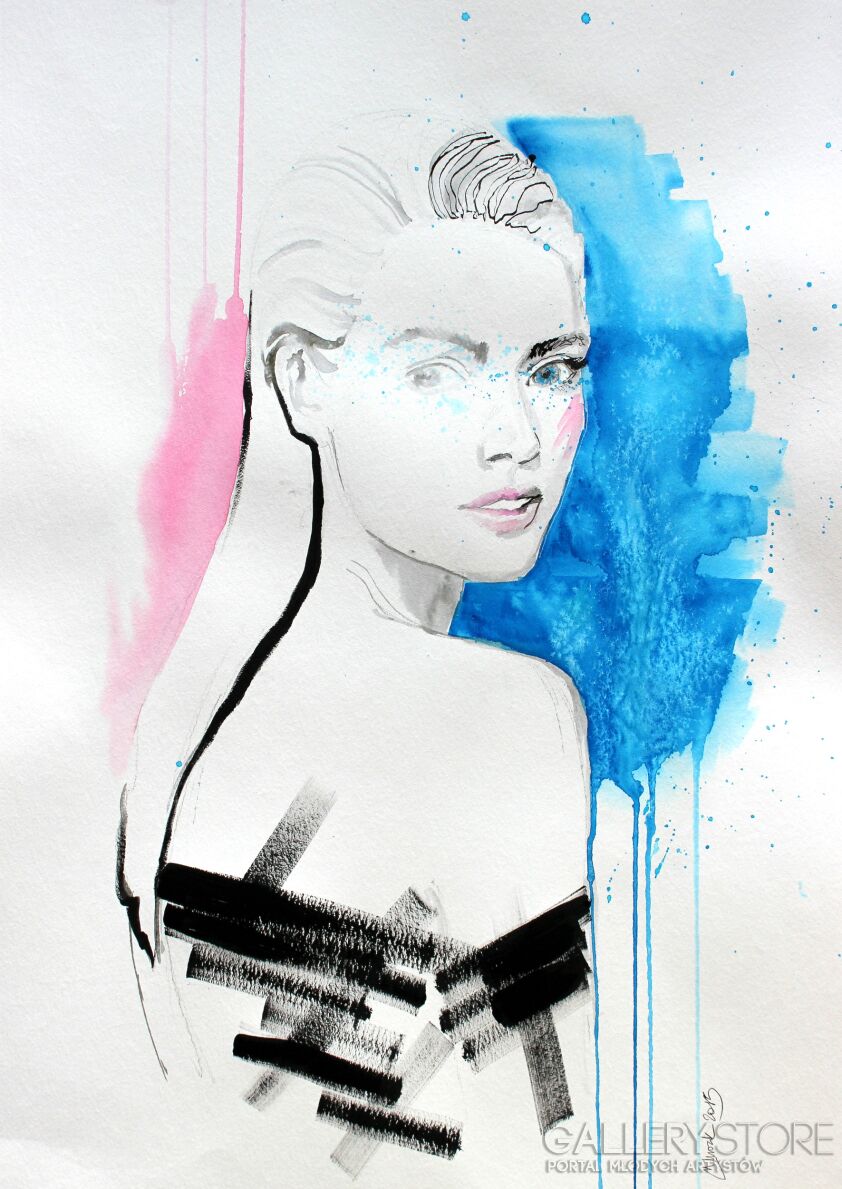 First3201 Last3201-Blue-pink Girl-Technika mieszana