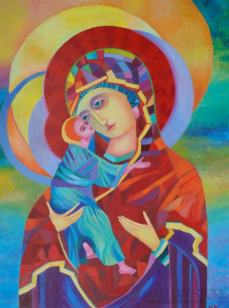 First235 Last235-Madonna z Dzieciątkiem Włodzimierska ikona współczesna-Olej