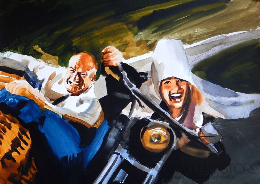 First29626 Last29626-Louis de Funès  i siostra Clotilde na motorze-Technika mieszana