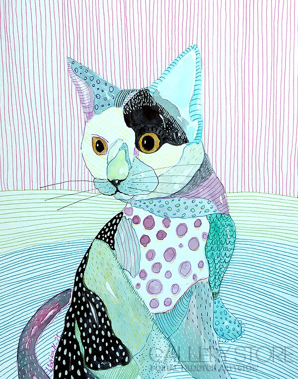 First34203 Last34203-Patchwork Cat-Technika mieszana