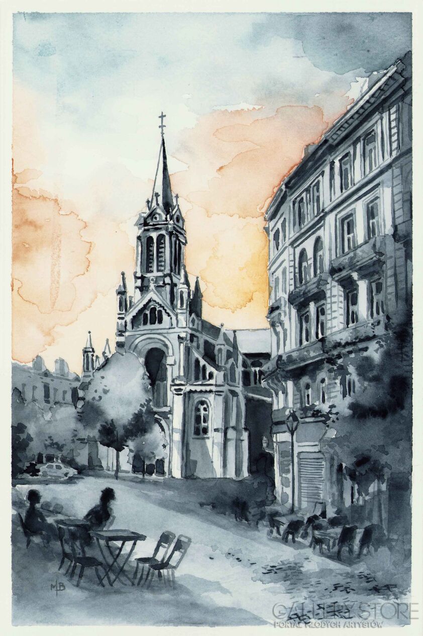 First37848 Last37848-Plac Parvis de Saint Gilles -Akwarela