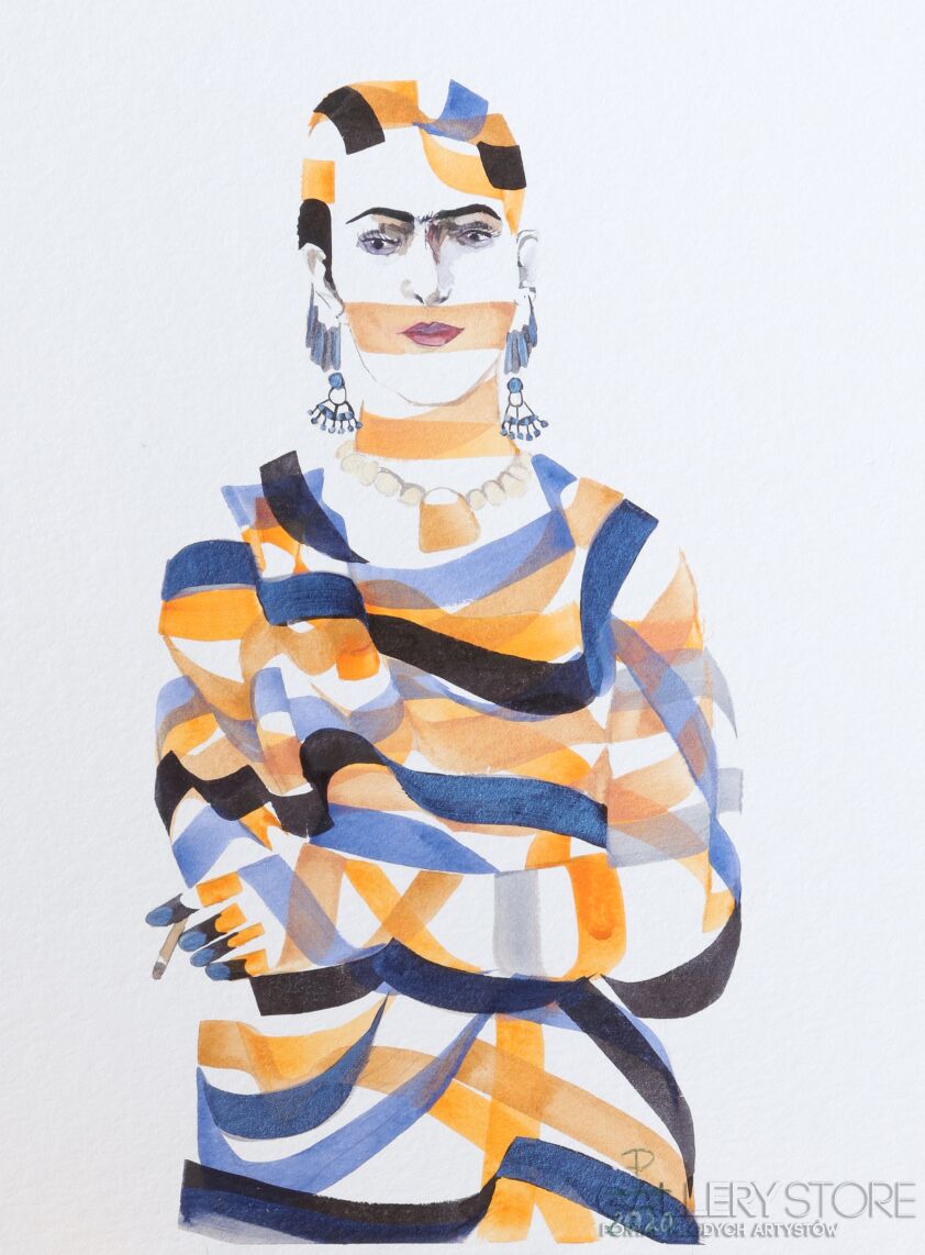 First31166 Last31166-Frida z papierosem.-Akwarela