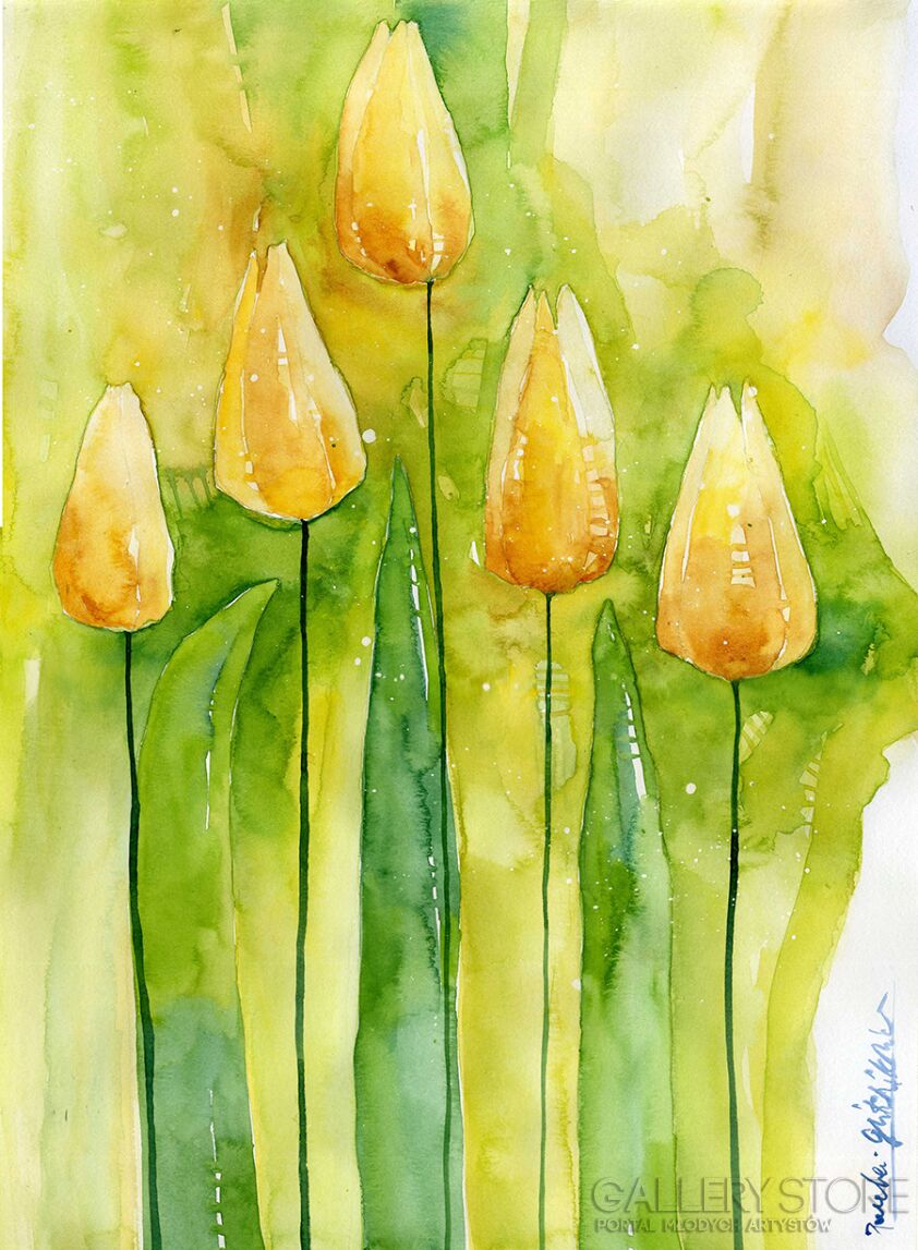 First182 Last182-Green tulips  -Akwarela