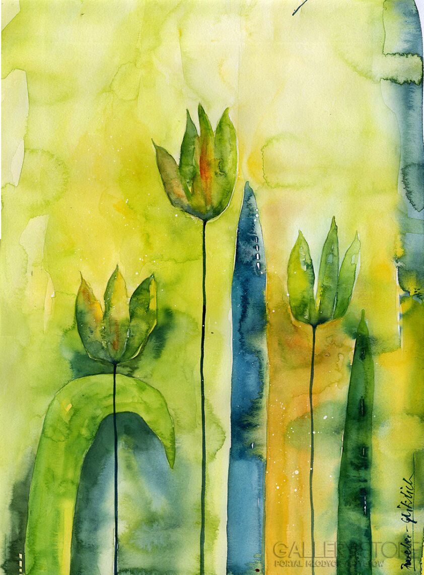 First182 Last182-Green tulips II -Akwarela
