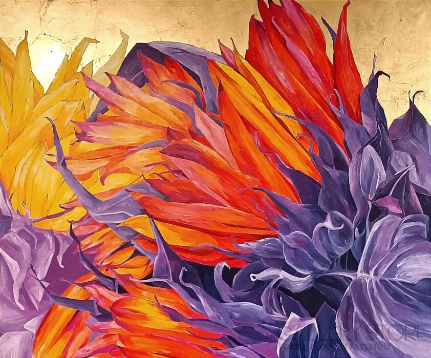 First34091 Last34091-Flowers in gold -Protea-Akryl