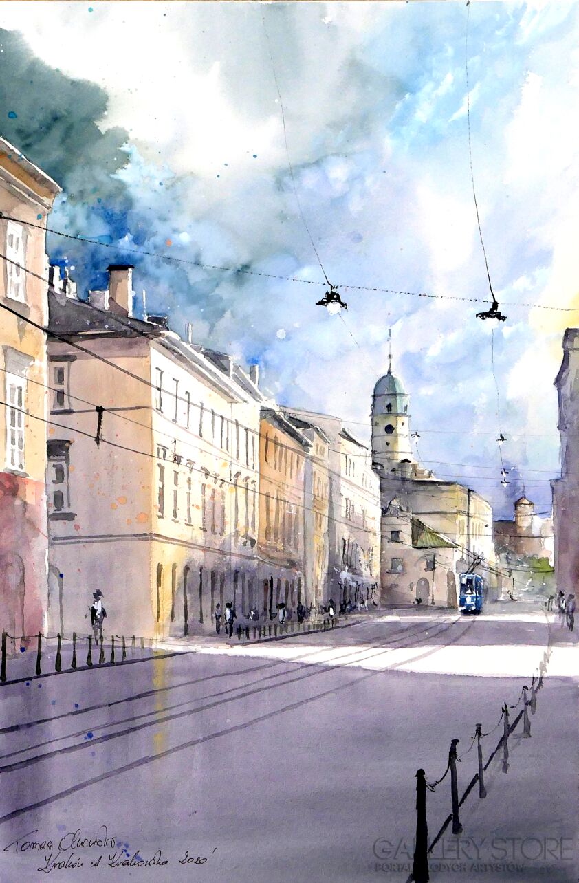 First29283 Last29283-Kraków ulica Krakowska-Akwarela
