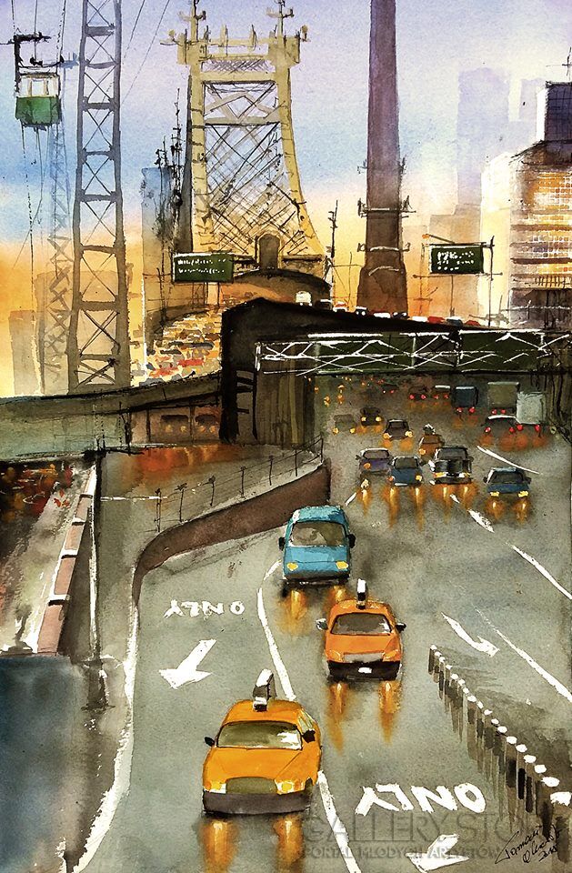 First29283 Last29283-Nowy York Queensboro Bridge-Akwarela